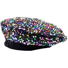 Coolwife Sequin Beret Hats for Women Artist Cap Fashionable Ladies Bling Shining French Style Beanie Beret