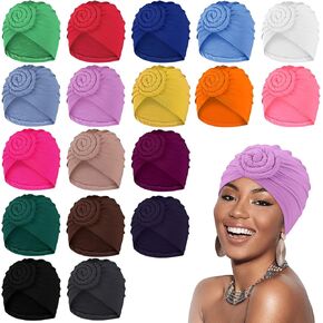 Jeyiour 18 PCS Women Turban African Preied Bonnet Hairwrap Flower Knot Bonnet Beanie Cap Cap Turban Terct