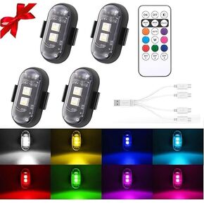 4pcs LED LED LED مصابيح قوية مع التحكم عن بعد ، 8 ألوان USB Charing مصابيح تحذير مضادة للماء ، مصابيح LED لاسلكية عالية السطوع لدراجة دراجة نارية شاحنة بدون طيار السيارات