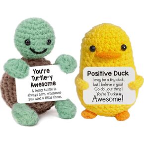 Inspirational Crochet Positive Duck & Turtle 2Pcs Set- Handmade Mental Health Emotional Support Encouragement - Funny Gifts for Women Birthday, Mothers Day