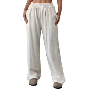 الأفق الفتاة الفضفاضة الساق واسعة الساق الساقين مرنة الخصر السراويل السراويل المسار مع جيوب in Kuwait