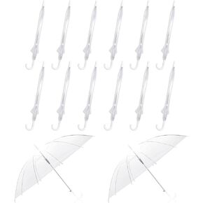 12 Pcs Clear Umbrella Wedding Bulk with J Hook Handle Auto Open Clear Dome Umbrella Windproof for Outdoor Events, Wedding Supplies, Birthday, Outdoor Interactive, Photography