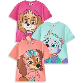 Paw Patrol Girls T-Shirt Set | Kids 3 Pack of Short Sleeved Tees with Big Character Graphic Print | Skye Everest Liberty