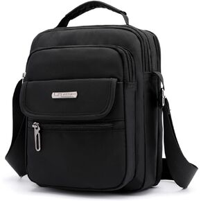 Men's Shoulder Bag Nylon Messenger Bag Crossbody Purse Waterproof Lightweight for Travel Work Outdoor Black Small