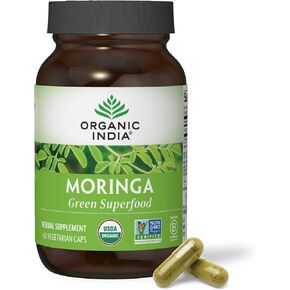 Capsules Moringa Moringa العضوية - ملحق Moringa - الأطعمة الخضراء الخضراء ، كبسولات أوراق Moringa ، خالص خالص ، خضراء نباتية ، طبيعية متعددة ، نباتي ، خالي من الغلوتين - 90 كبسولة