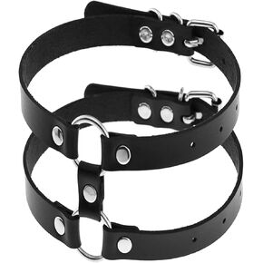Adjustable 2 Rows Black Leather Collar for Women,Punk Rock Armbands Harness Jewelry Necklace for Man (Only Collar)