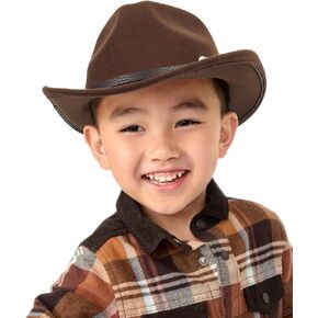 Western Cowboy Cowgirl Hat for Kids - Classic Boy Girls شعروا بقبعة روديو فيدورا مع مشبك الحزام (للأطفال من 4 إلى 10 سنوات)