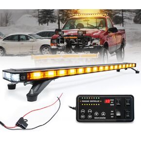LUMENIX 48 Inch LED Rooftop Strobe Emergency Lights Bar Heavy-Duty Warning Flashing Traffic Lightbar w/Alley and Take Down Light for Construction Vehicles Towing Work Trucks Snow Plows - White Amber