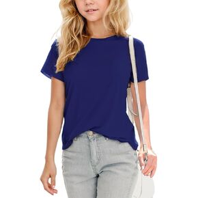 SELINK Girls Basic T Shirts Kids UPF 50+ Short Sleeve Casual Summer Tops Crewneck Tees Solid Loose Tshirt 6-17 Years