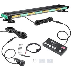 AT-HAIHAN Strong Magnetic Safety Flashing 108 LED Amber White Emergency Light Bar for Trucks Snow Plows Construction Vehicles Security Cars, Roof Top Strobe Beacon Lightbar with Controller