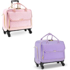 Rolling Laptop Bag, Briefcase for Women, Roller Computer Bag for Work, Pink & Purple