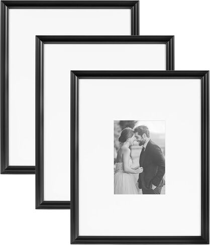 Kate and Laurel Adlynn Rectangle Picture Frame Set of 3, 16 x 20 matted to 8 x 10, Black, Modern Three-Piece Frame Set for Gallery Wall Frame Set in Living Room Wall Decor in Saudi Arabia