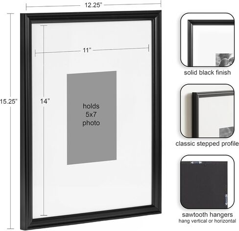 Kate and Laurel Adlynn Rectangle Picture Frame Set of 3, 16 x 20 matted to 8 x 10, Black, Modern Three-Piece Frame Set for Gallery Wall Frame Set in Living Room Wall Decor in Saudi Arabia