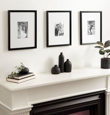 Kate and Laurel Adlynn Rectangle Picture Frame Set of 3, 16 x 20 matted to 8 x 10, Black, Modern Three-Piece Frame Set for Gallery Wall Frame Set in Living Room Wall Decor in Saudi Arabia