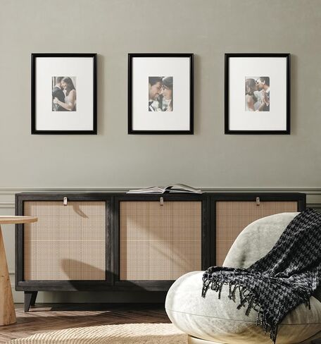 Kate and Laurel Adlynn Rectangle Picture Frame Set of 3, 16 x 20 matted to 8 x 10, Black, Modern Three-Piece Frame Set for Gallery Wall Frame Set in Living Room Wall Decor in Saudi Arabia