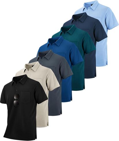 Scodi 7 Pack Polo Polo Dorts للرجال مع رطوبة الجيب Wicking Golf Polo Shirt بأكمام قصيرة في الهواء الطلق Tshirt التكتيكي in Kuwait