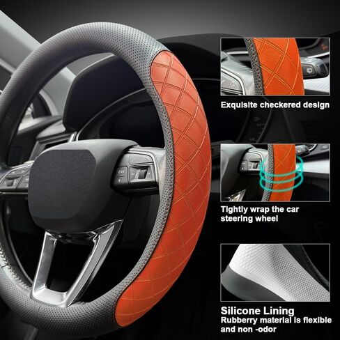 LKWLIKEI Nappa Leather Steering Wheel Cover, Elegant Diamond Checkered Design, Non-Slip wear-Resistant, Enhance Driving Comfort, Suitable for Steering Wheel Diameter 14 1/2‘-15’ Models.Black White in Saudi Arabia