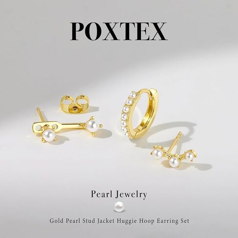 Poxtex Gold Earrings Set for Women, 14K Real Gold Cartilage Stud Huggie Jacket Earrings Set for Multiple Piercing Hypoallergenic Trendy Jewelry, Small Hoop Earrings Gifts for Women Girls in Saudi Arabia