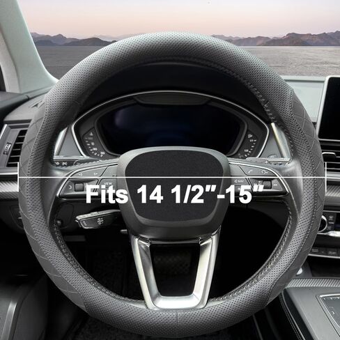 LKWLIKEI Nappa Leather Steering Wheel Cover, Elegant Diamond Checkered Design, Non-Slip wear-Resistant, Enhance Driving Comfort, Suitable for Steering Wheel Diameter 14 1/2‘-15’ Models.Black White in Kuwait