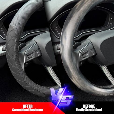 LKWLIKEI Nappa Leather Steering Wheel Cover, Elegant Diamond Checkered Design, Non-Slip wear-Resistant, Enhance Driving Comfort, Suitable for Steering Wheel Diameter 14 1/2‘-15’ Models.Black White in Kuwait