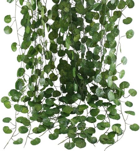 12 Pack 84 Feet Artificial Fake Hanging Vines Plant Faux Silk Green Leaf Garlands Home Office Garden Outdoor Wall Greenery Cover Jungle Party Decoration in Kuwait