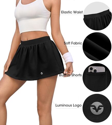 Fisoew Womens Tennis Skirt Built-in Shorts Workout High Waisted Active Running Skorts Skirts with Pockets in Saudi Arabia