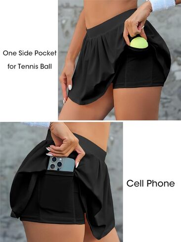 Fisoew Womens Tennis Skirt Built-in Shorts Workout High Waisted Active Running Skorts Skirts with Pockets in Saudi Arabia