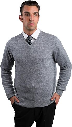 JENNIE LIU Men's 100% Pure Cashmere Long Sleeve Pullover V Neck Sweater in Saudi Arabia