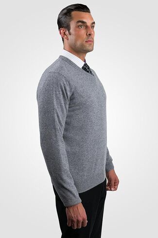 JENNIE LIU Men's 100% Pure Cashmere Long Sleeve Pullover V Neck Sweater in Saudi Arabia