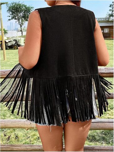 Verdusa Women's Plus Size Fringe Floral Embroidery Sleeveless Vest Cardigan Tassel Jacket in Saudi Arabia