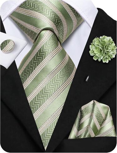 Hi-Tie Mens Tie Set Silk Striped Woven Necktie with Lapel Pin Pocket Square Cufflinks Set for Wedding Party in Kuwait