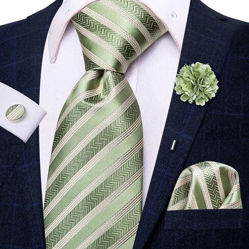 Hi-Tie Mens Tie Set Silk Striped Woven Necktie with Lapel Pin Pocket Square Cufflinks Set for Wedding Party in Kuwait