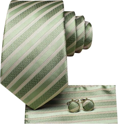 Hi-Tie Mens Tie Set Silk Striped Woven Necktie with Lapel Pin Pocket Square Cufflinks Set for Wedding Party in Kuwait