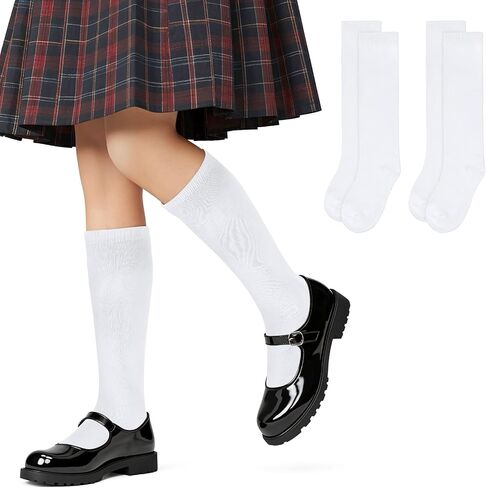 Lusofie 2 Pairs knee high socks for girls 8-12 Years Cotton School Uniform Socks Kids Boy Soft & Lightweight knee socks girls in Saudi Arabia
