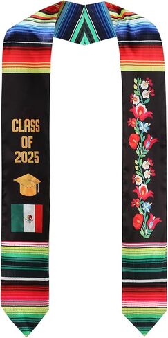Mexican Graduation Sash Vibrant Print Mexican Flag Stole for Grads Mexican American Sash Class of 2025 in Kuwait