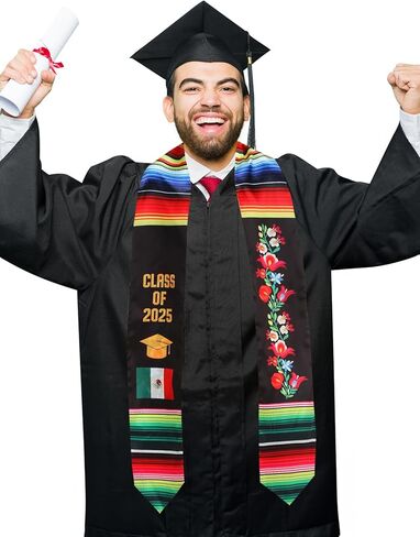 Mexican Graduation Sash Vibrant Print Mexican Flag Stole for Grads Mexican American Sash Class of 2025 in Kuwait