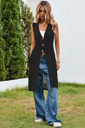 Cakulo Womens Sleeveless Crochet Cardigans Beach Cover Up 2025 Summer Long Knit Sweater Vest Tops in Saudi Arabia