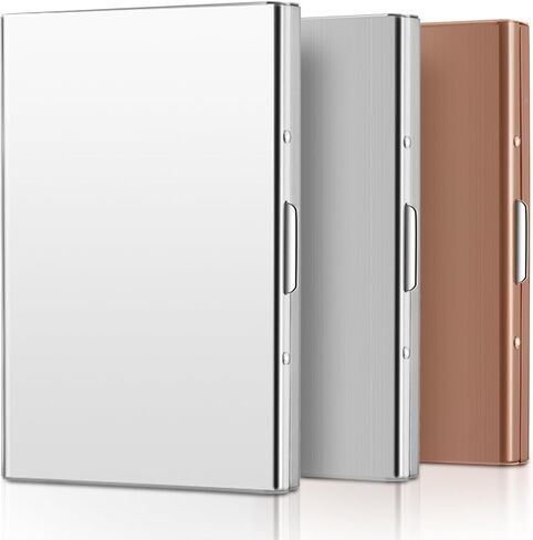 Thenshop 3 Pcs Stainless Steel Credit Card Holder Metal RFID Blocking Case Protector Metal ID Card Wallet with 6 Slot for Men Women Gift Box(Silver, Rose Gold, Mirror Silver) in Saudi Arabia
