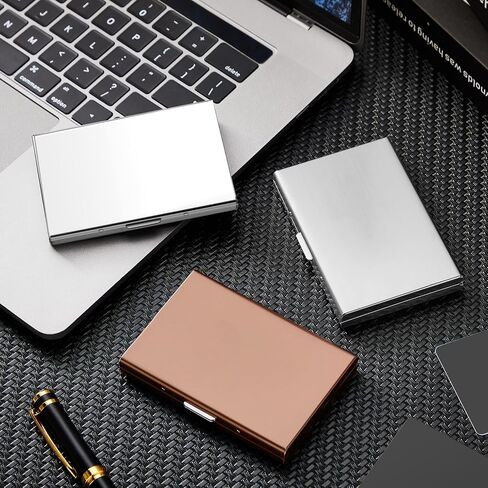 Thenshop 3 Pcs Stainless Steel Credit Card Holder Metal RFID Blocking Case Protector Metal ID Card Wallet with 6 Slot for Men Women Gift Box(Silver, Rose Gold, Mirror Silver) in Saudi Arabia