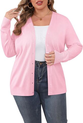 TIANZHU Cardigan Sweaters for Women Plus Size Open Front Long Sleeve V Neck Button Comfy Lightweight Cardigan Casual Coat in Saudi Arabia