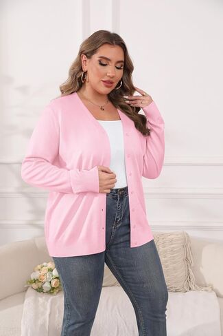 TIANZHU Cardigan Sweaters for Women Plus Size Open Front Long Sleeve V Neck Button Comfy Lightweight Cardigan Casual Coat in Saudi Arabia