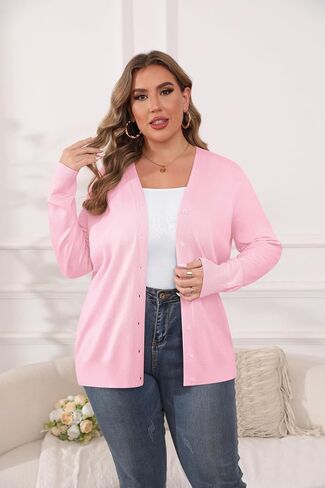 TIANZHU Cardigan Sweaters for Women Plus Size Open Front Long Sleeve V Neck Button Comfy Lightweight Cardigan Casual Coat in Saudi Arabia