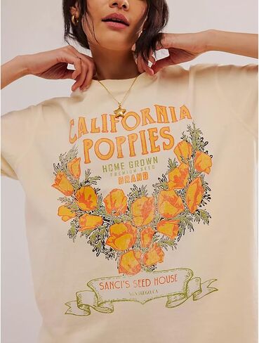 Womens Oversized Vintage Flower Graphic Tees Tops Y2k California Aesthetic Baggy T-Shirts Fruit Coastal Summer in Saudi Arabia