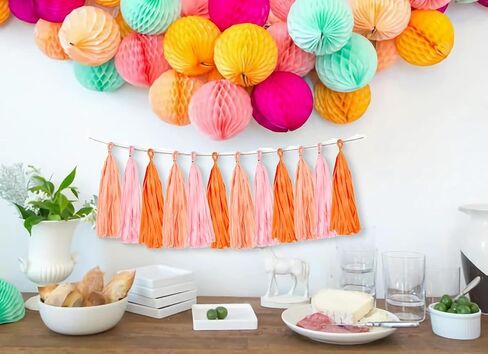 Pink and Orange Paper Tissue Tassel Garland Banner for Pink and Orange Decorations,Rose red Pink and Orange,15 Pcs in Kuwait