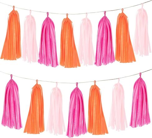 15pcs Decorative Paper Tassels, Garland Banner Tissue Paper Tassels for Birthday Party Baby Shower Nursery Wedding Festival Anniversary Decorations- Red & Pink & Orange in Saudi Arabia