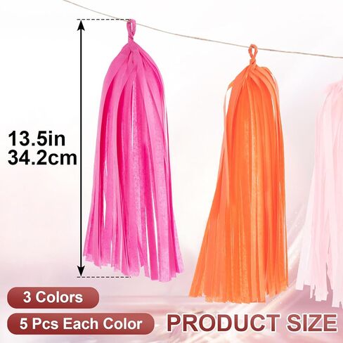 15pcs Decorative Paper Tassels, Garland Banner Tissue Paper Tassels for Birthday Party Baby Shower Nursery Wedding Festival Anniversary Decorations- Red & Pink & Orange in Saudi Arabia