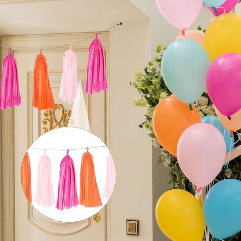 15pcs Decorative Paper Tassels, Garland Banner Tissue Paper Tassels for Birthday Party Baby Shower Nursery Wedding Festival Anniversary Decorations- Red & Pink & Orange in Saudi Arabia