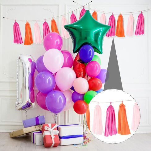 15pcs Decorative Paper Tassels, Garland Banner Tissue Paper Tassels for Birthday Party Baby Shower Nursery Wedding Festival Anniversary Decorations- Red & Pink & Orange in Saudi Arabia