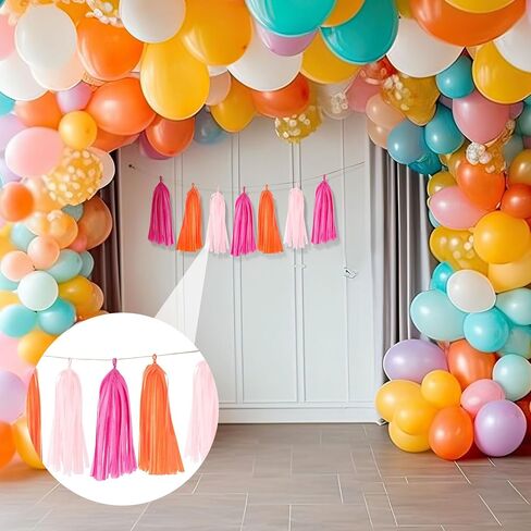 15pcs Decorative Paper Tassels, Garland Banner Tissue Paper Tassels for Birthday Party Baby Shower Nursery Wedding Festival Anniversary Decorations- Red & Pink & Orange in Saudi Arabia