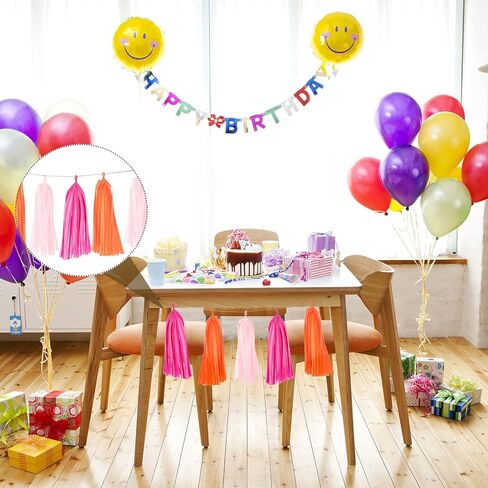 15pcs Decorative Paper Tassels, Garland Banner Tissue Paper Tassels for Birthday Party Baby Shower Nursery Wedding Festival Anniversary Decorations- Red & Pink & Orange in Saudi Arabia